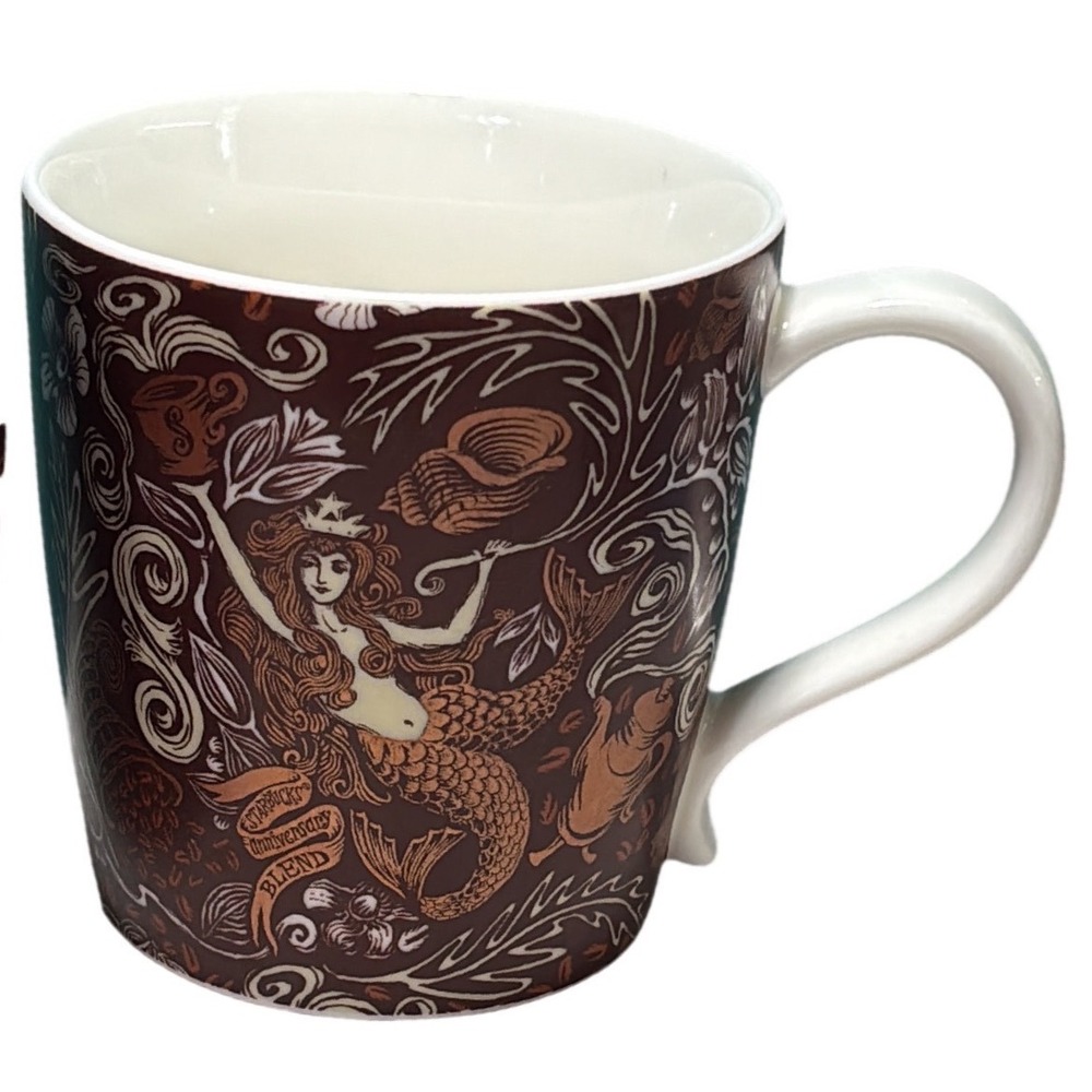 Starbucks Coffee Mugs 2 Brown 12oz 2009 Anniversary Blend Siren‎ Bone China - Picture 4 of 8